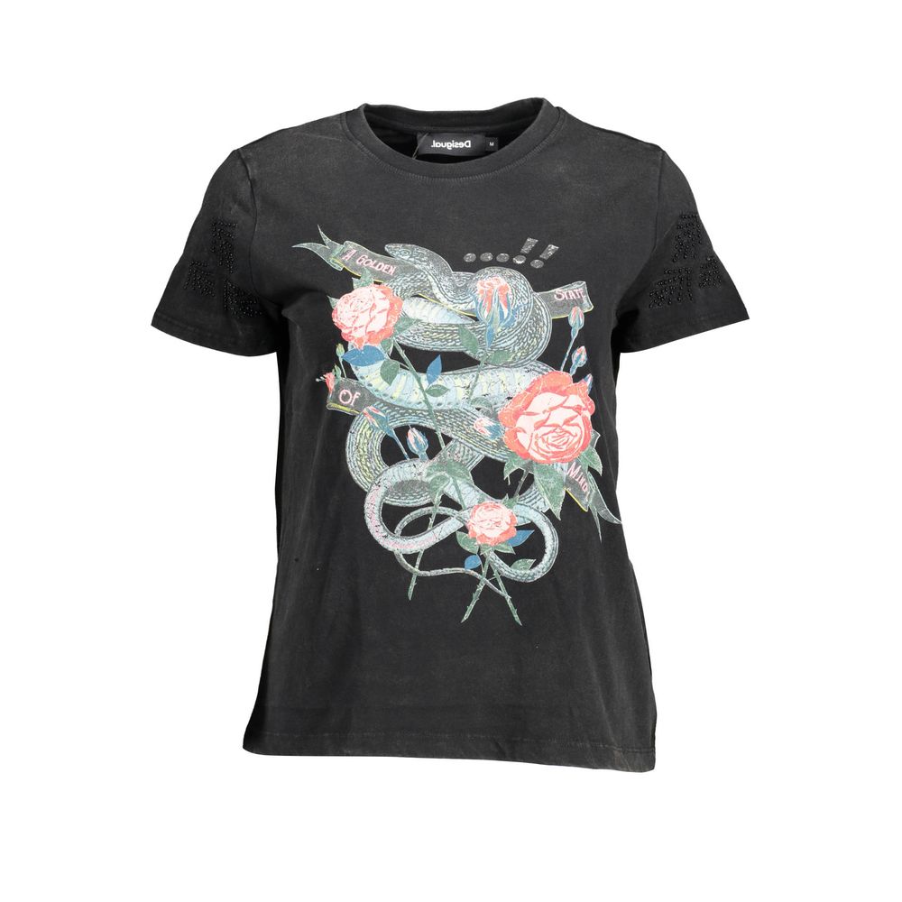 Desigual Black Cotton T-Shirt: Boldly Express Yourself