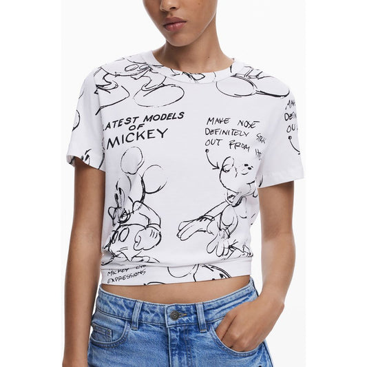 Desigual Mickey Sketch White Cotton T-Shirt