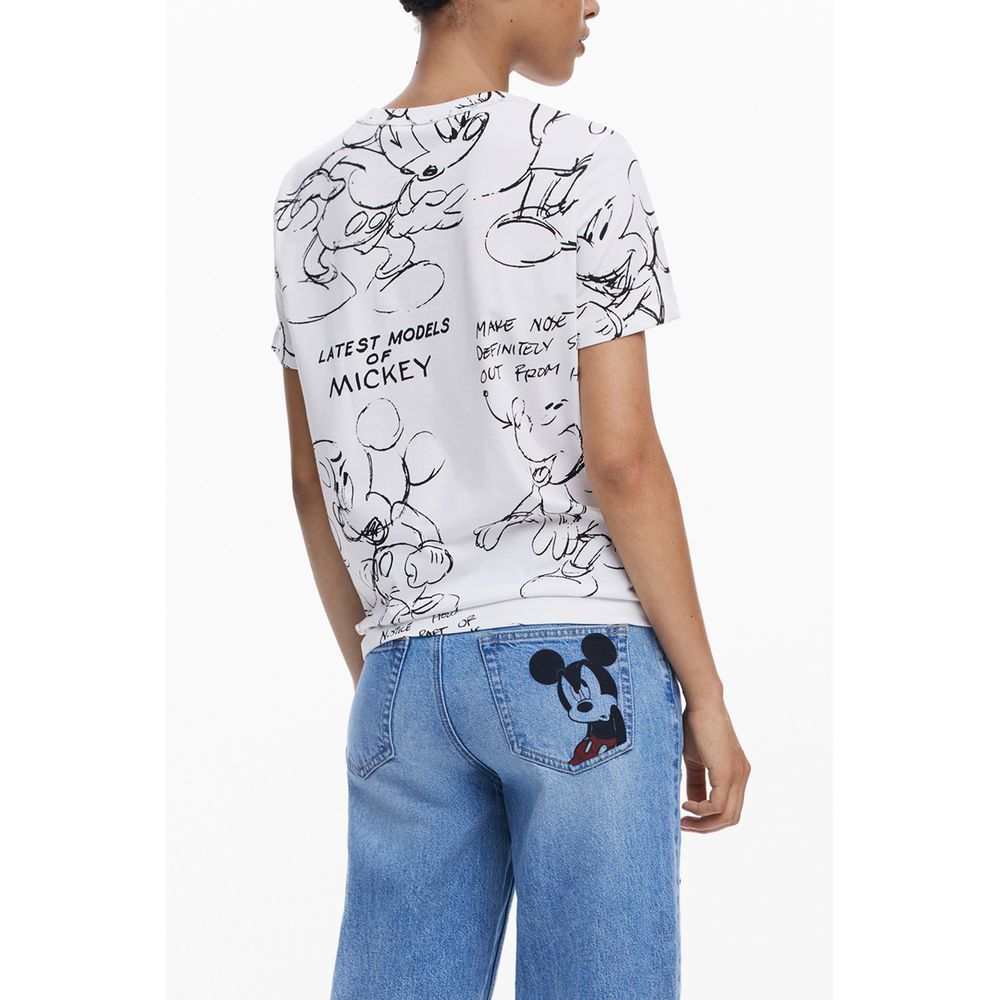 Desigual Mickey Sketch White Cotton T-Shirt