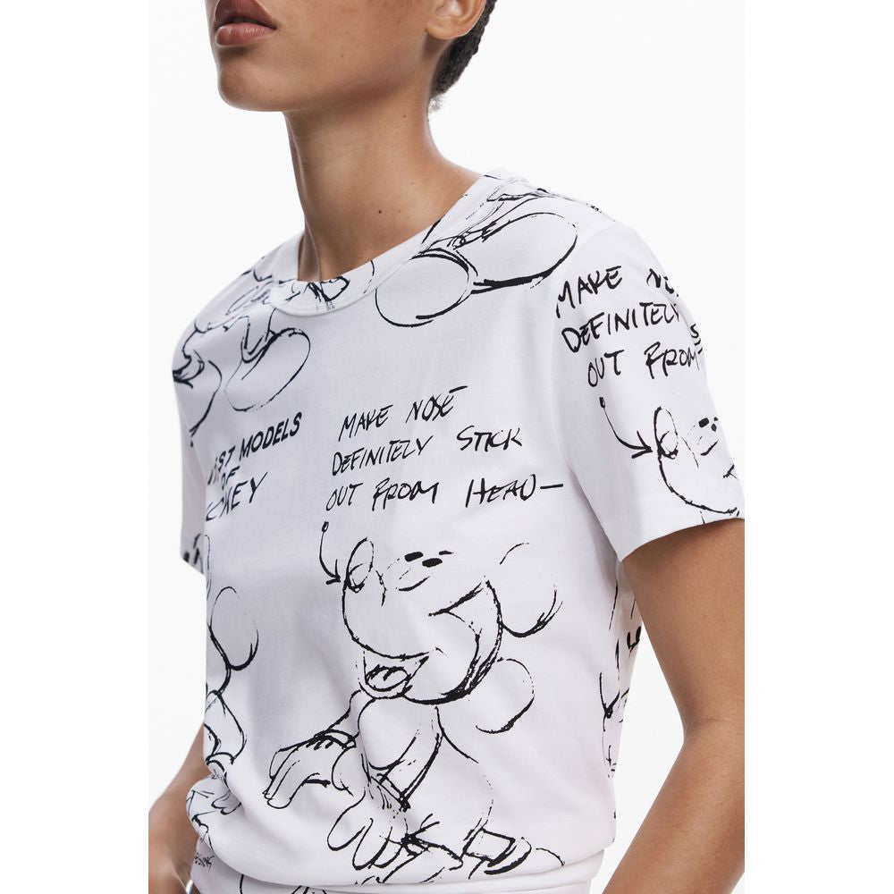 Desigual Mickey Sketch White Cotton T-Shirt