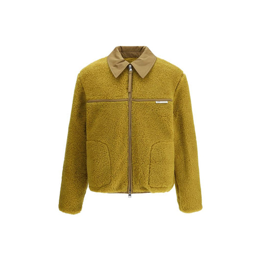 Ami Paris Shearling Bomber Jacket in Acid Green