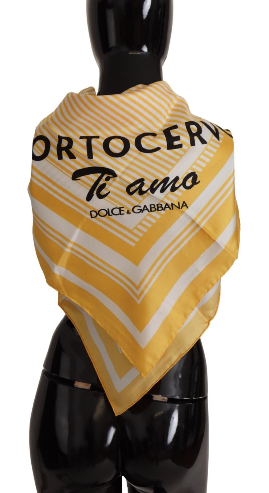 Dolce & Gabbana Yellow & White Ti Amo Silk Striped Square Wrap Scarf