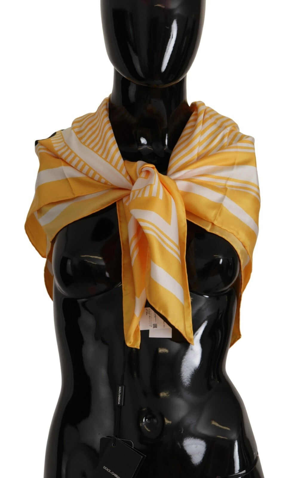Dolce & Gabbana Yellow & White Ti Amo Silk Striped Square Wrap Scarf