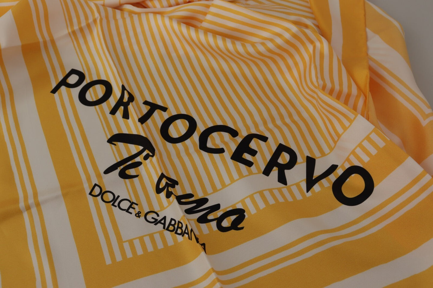 Dolce & Gabbana Yellow & White Ti Amo Silk Striped Square Wrap Scarf