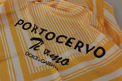 Dolce & Gabbana Yellow & White Ti Amo Silk Striped Square Wrap Scarf