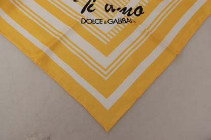 Dolce & Gabbana Yellow & White Ti Amo Silk Striped Square Wrap Scarf