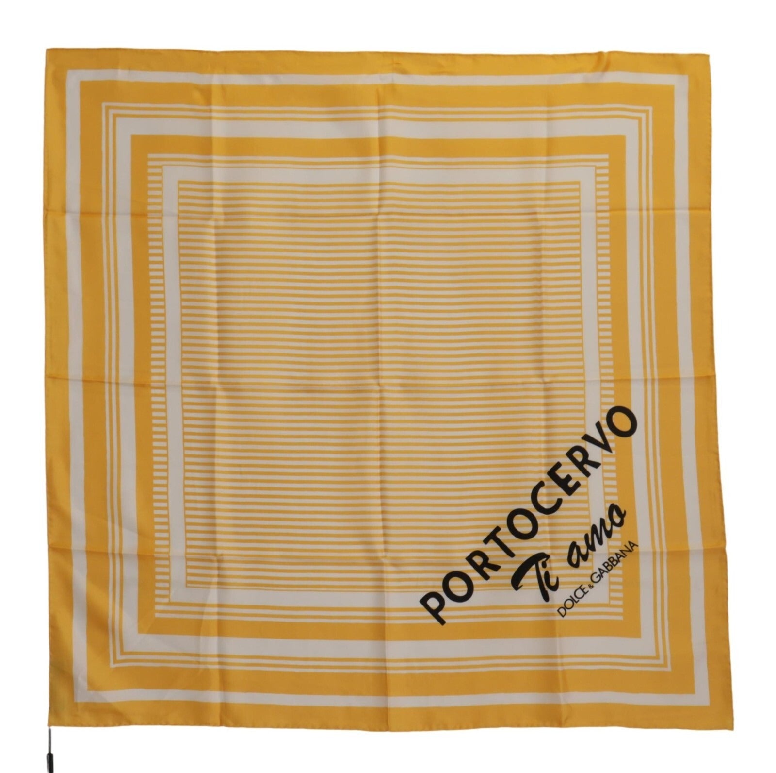 Dolce & Gabbana Yellow & White Ti Amo Silk Striped Square Wrap Scarf