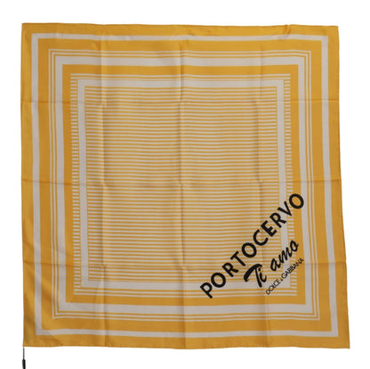 Dolce & Gabbana Yellow & White Ti Amo Silk Striped Square Wrap Scarf