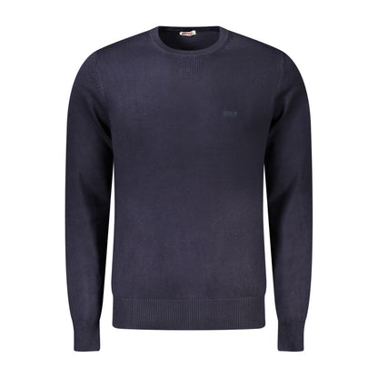 Rifle Blue Nylon Sweater: Long Sleeved Crew Neck T-Shirt with Embroidery