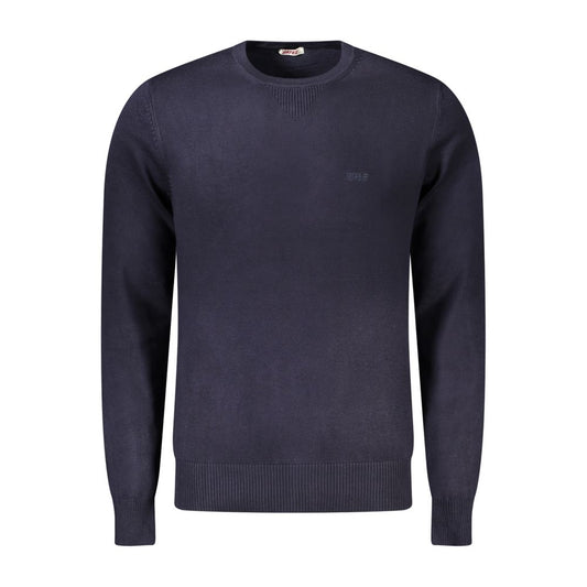 Rifle Blue Nylon Sweater: Long Sleeved Crew Neck T-Shirt with Embroidery