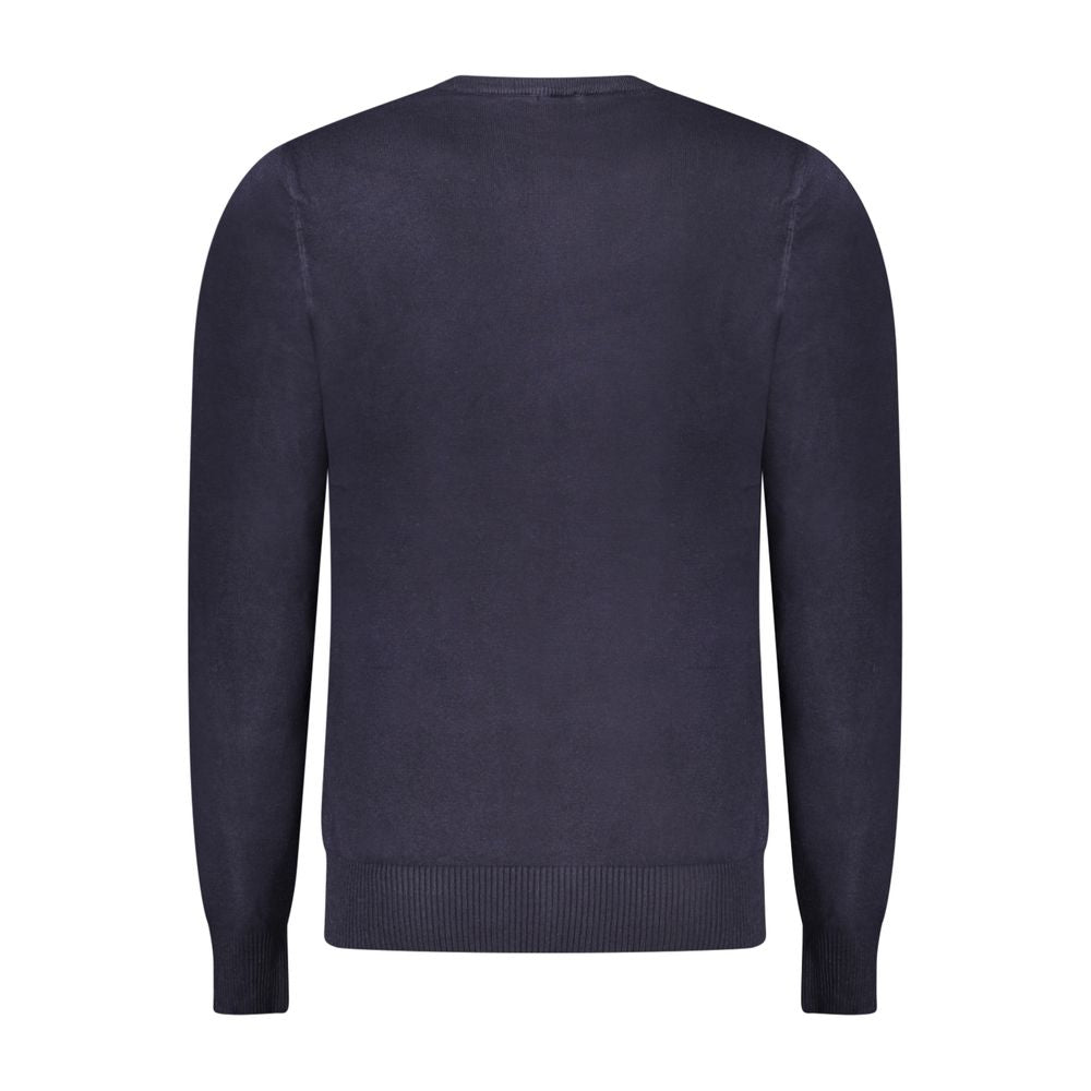 Rifle Blue Nylon Sweater: Long Sleeved Crew Neck T-Shirt with Embroidery