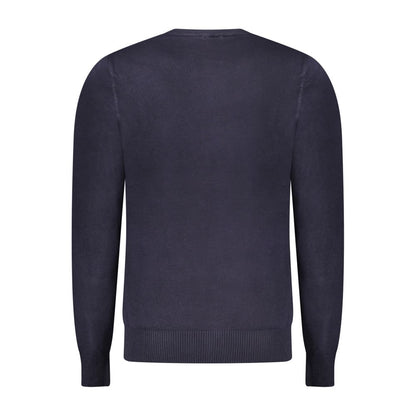Rifle Blue Nylon Sweater: Long Sleeved Crew Neck T-Shirt with Embroidery