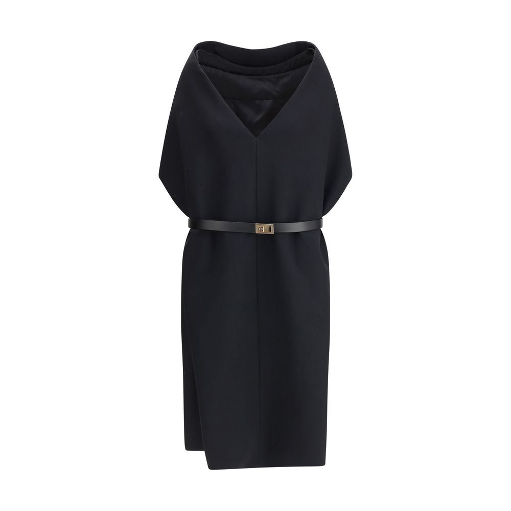 Ferragamo Belted Midi Dress with Billowing Front Panel