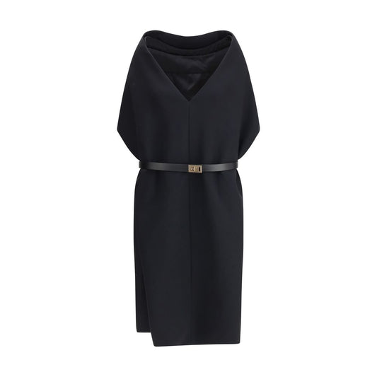 Ferragamo Belted Midi Dress with Billowing Front Panel