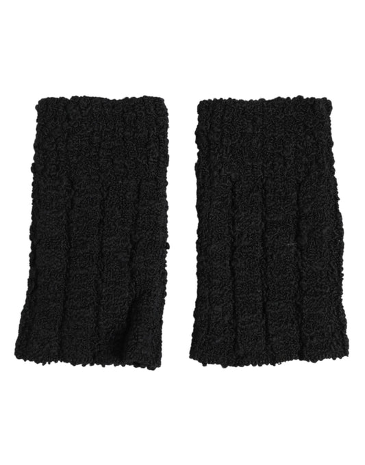 Dolce & Gabbana Black Virgin Wool Knitted Fingerless Gloves for Men