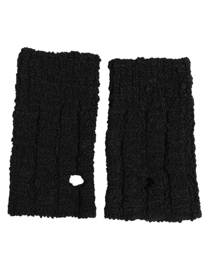 Dolce & Gabbana Black Virgin Wool Knitted Fingerless Gloves for Men