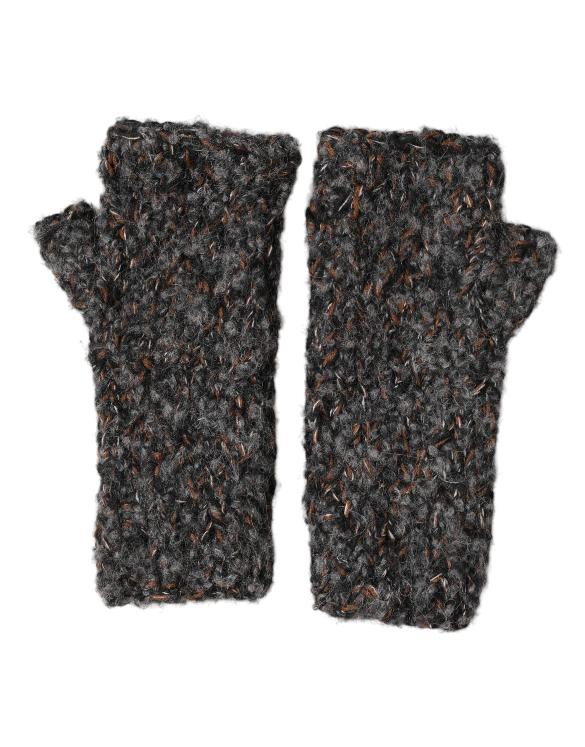 Dolce & Gabbana Gray Virgin Wool Knitted Fingerless Gloves for Men
