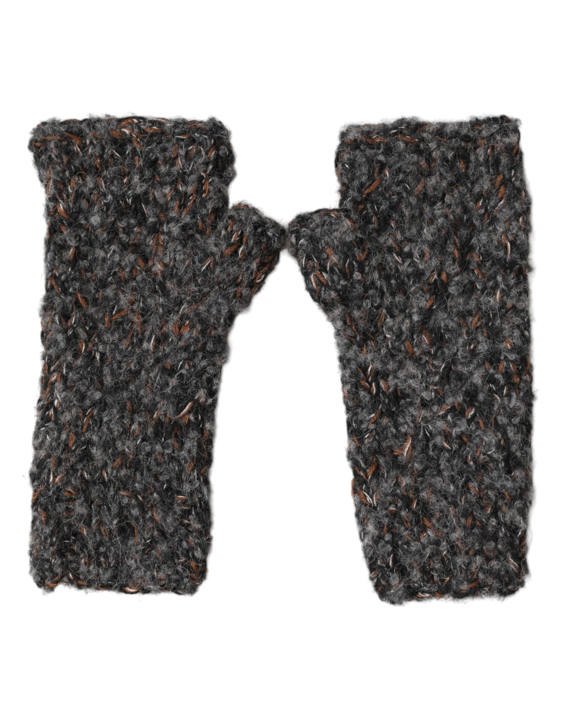 Dolce & Gabbana Gray Virgin Wool Knitted Fingerless Gloves for Men