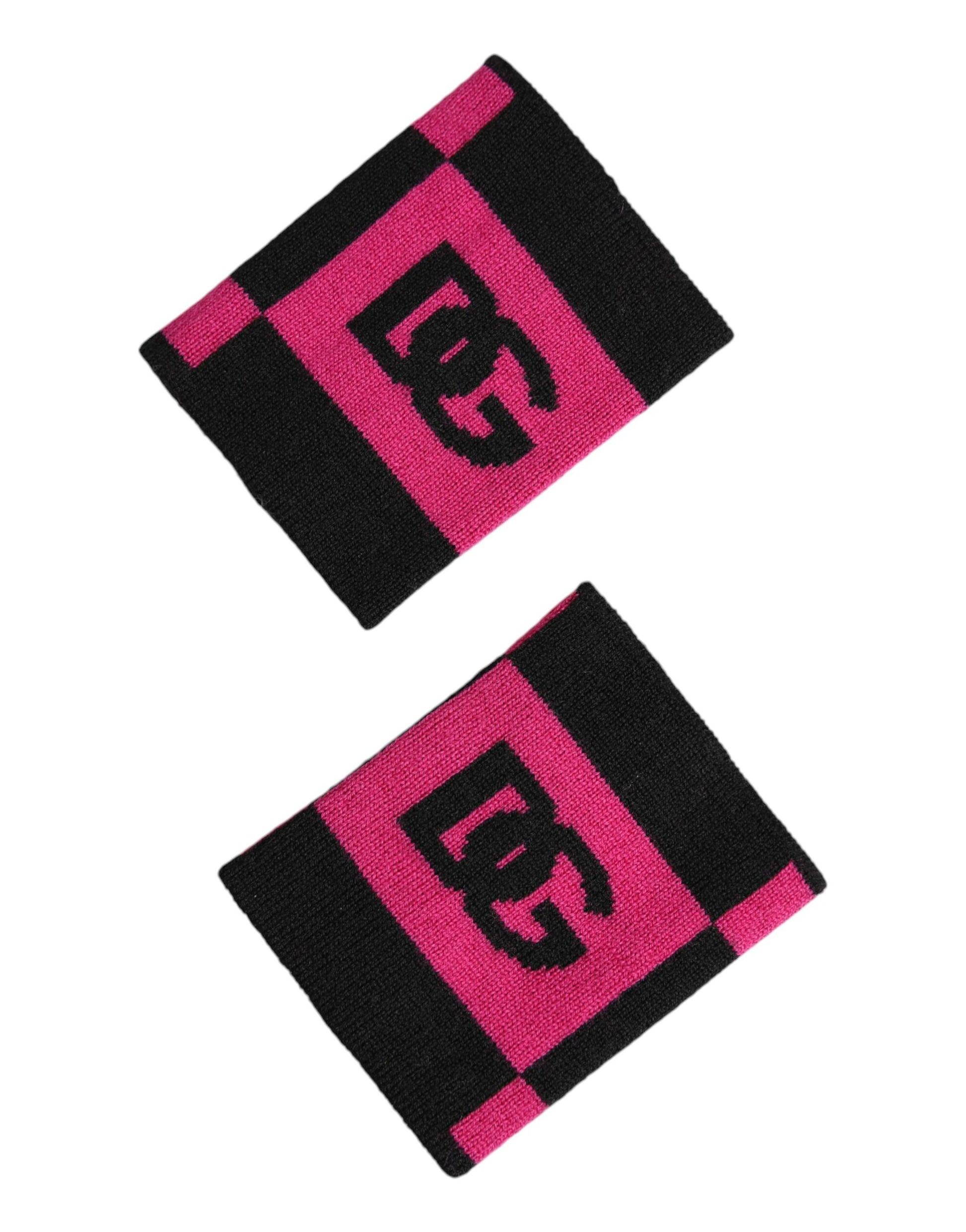 Dolce & Gabbana Black Pink DG Logo Cashmere Wristband Pair