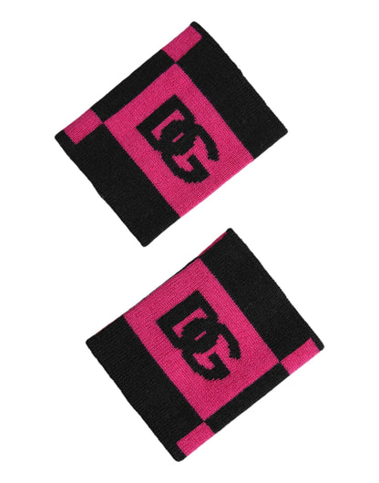 Dolce & Gabbana Black Pink DG Logo Cashmere Wristband Pair