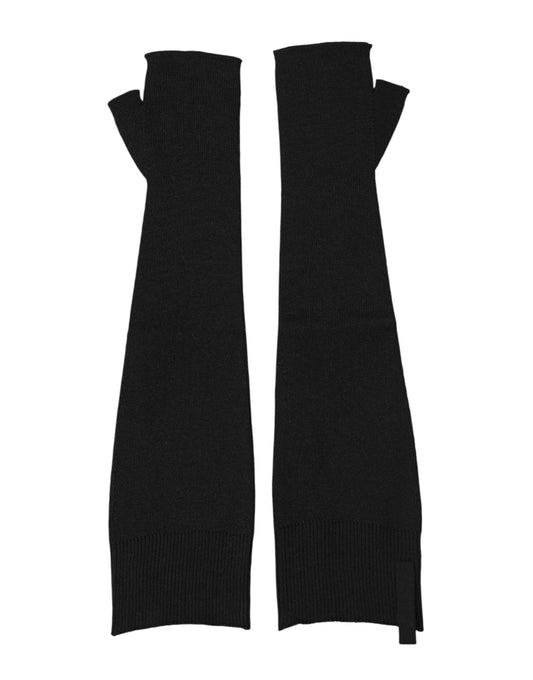 Dolce & Gabbana Black Virgin Wool Knitted Fingerless Men's Gloves