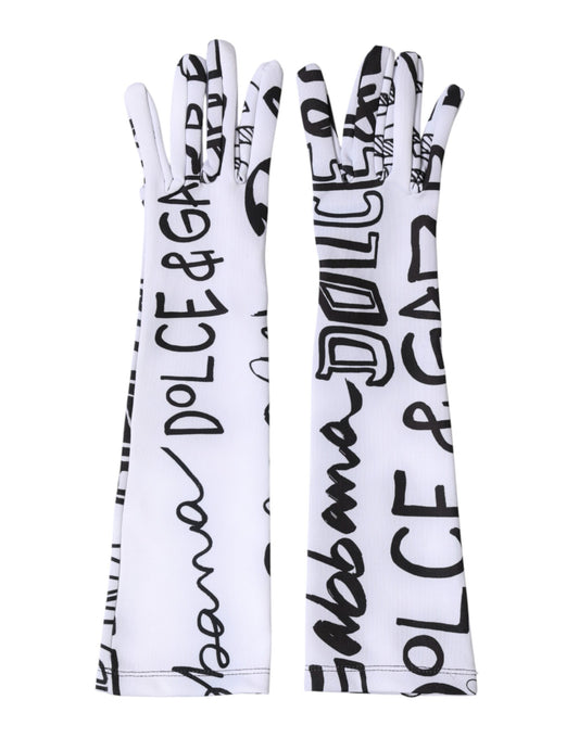 Dolce & Gabbana Black White DG Logo Elbow Length Mitten Gloves
