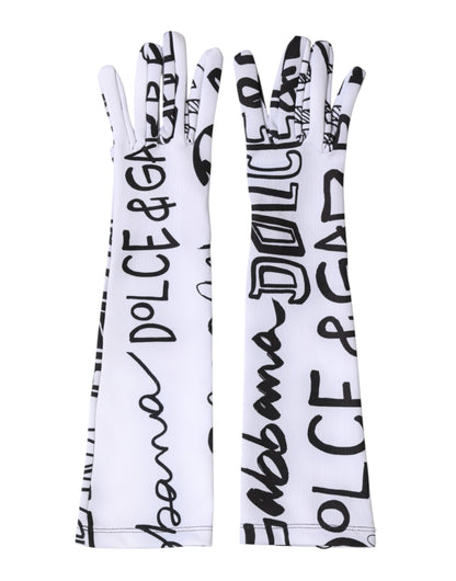 Dolce & Gabbana Black White DG Logo Elbow Length Mitten Gloves