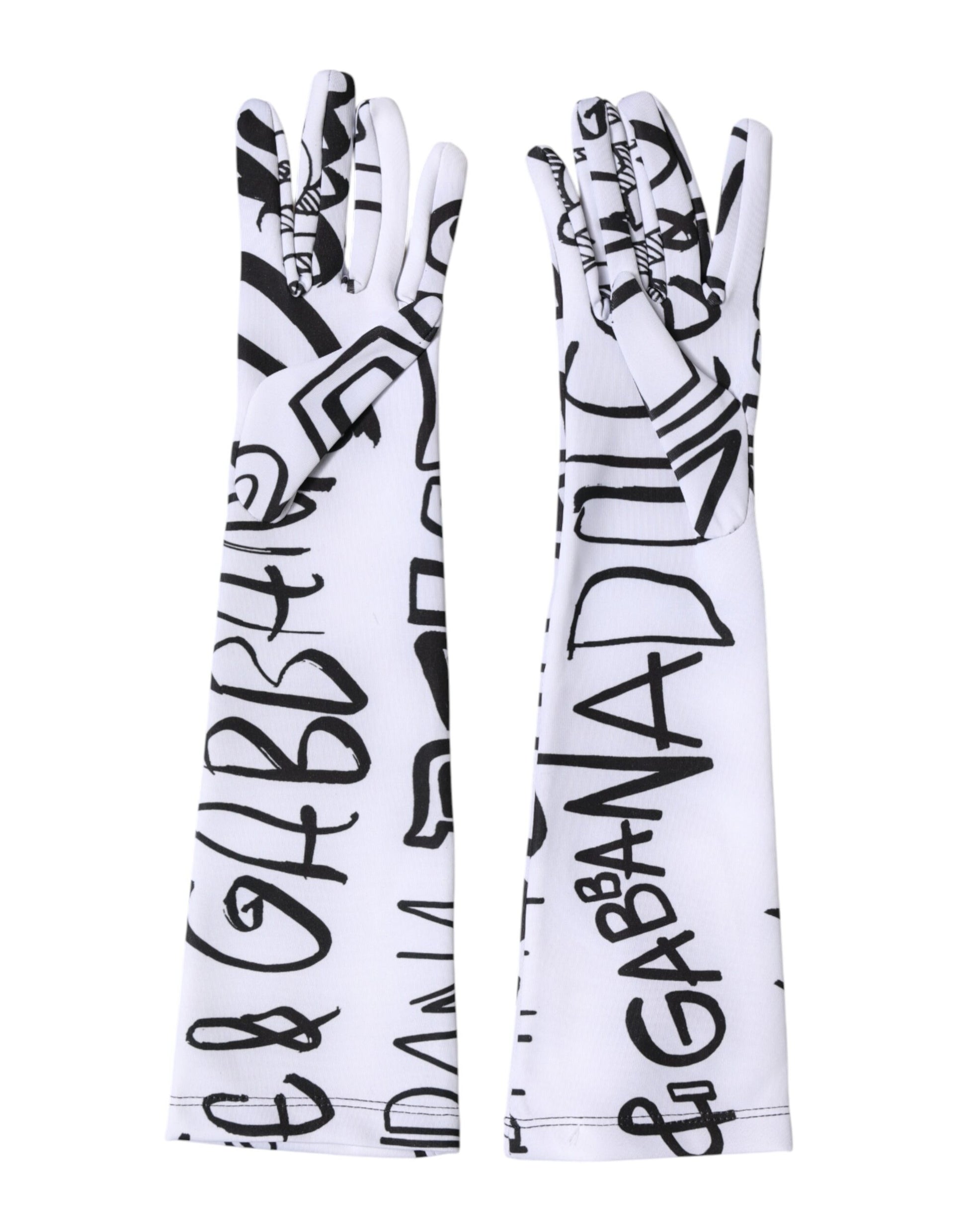 Dolce & Gabbana Black White DG Logo Elbow Length Mitten Gloves