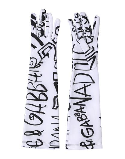 Dolce & Gabbana Black White DG Logo Elbow Length Mitten Gloves