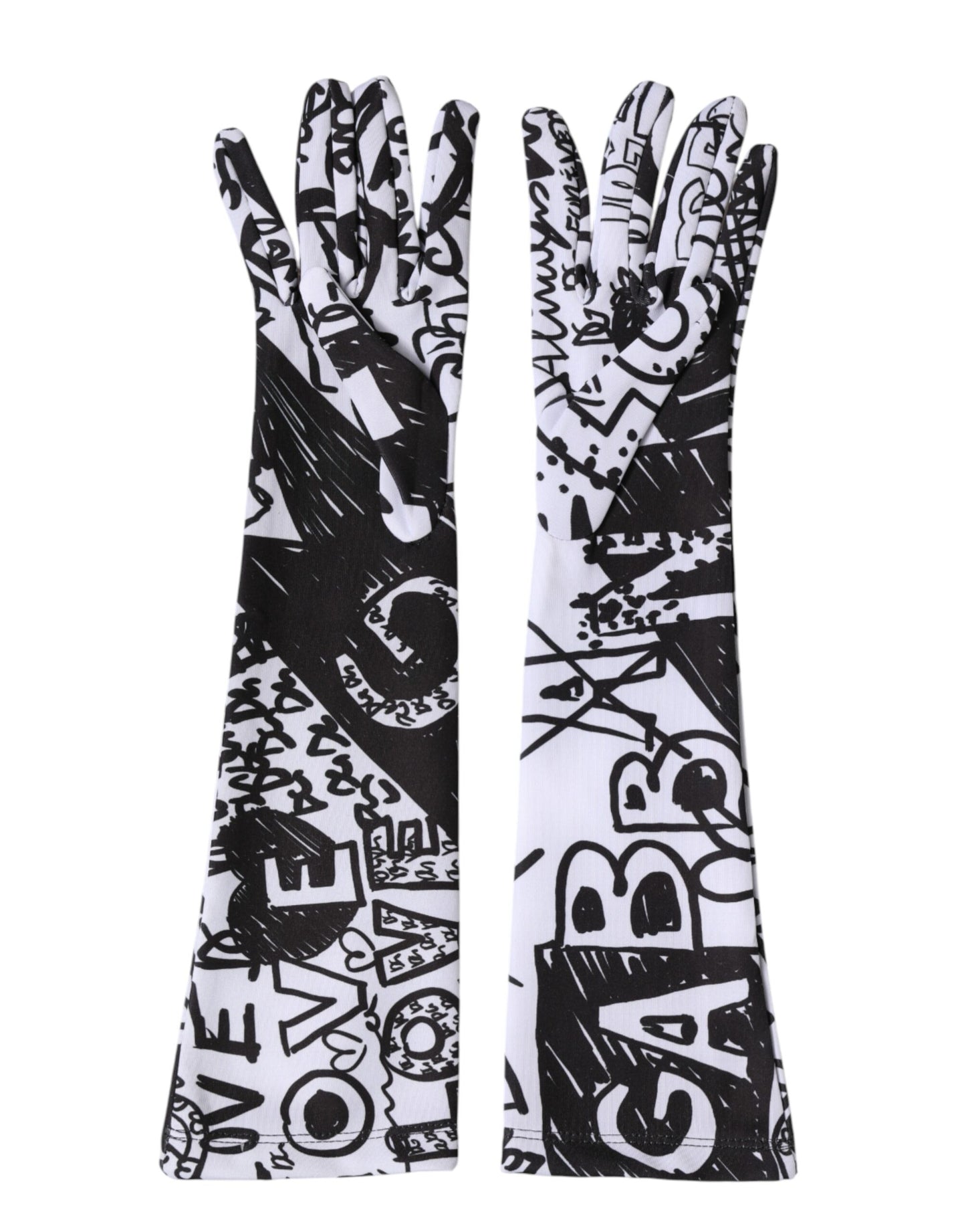 Dolce & Gabbana Black White DG Logo Elbow Length Mittens