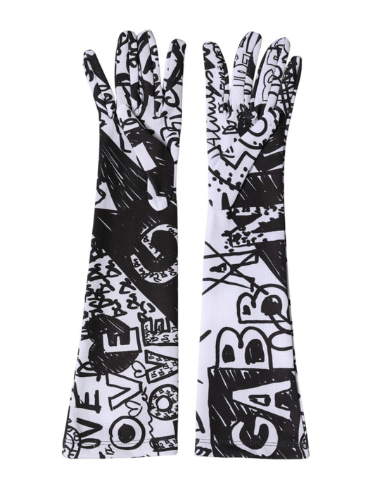 Dolce & Gabbana Black White DG Logo Elbow Length Mittens