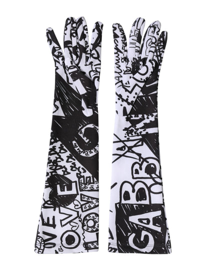 Dolce & Gabbana Black White DG Logo Elbow Length Mittens