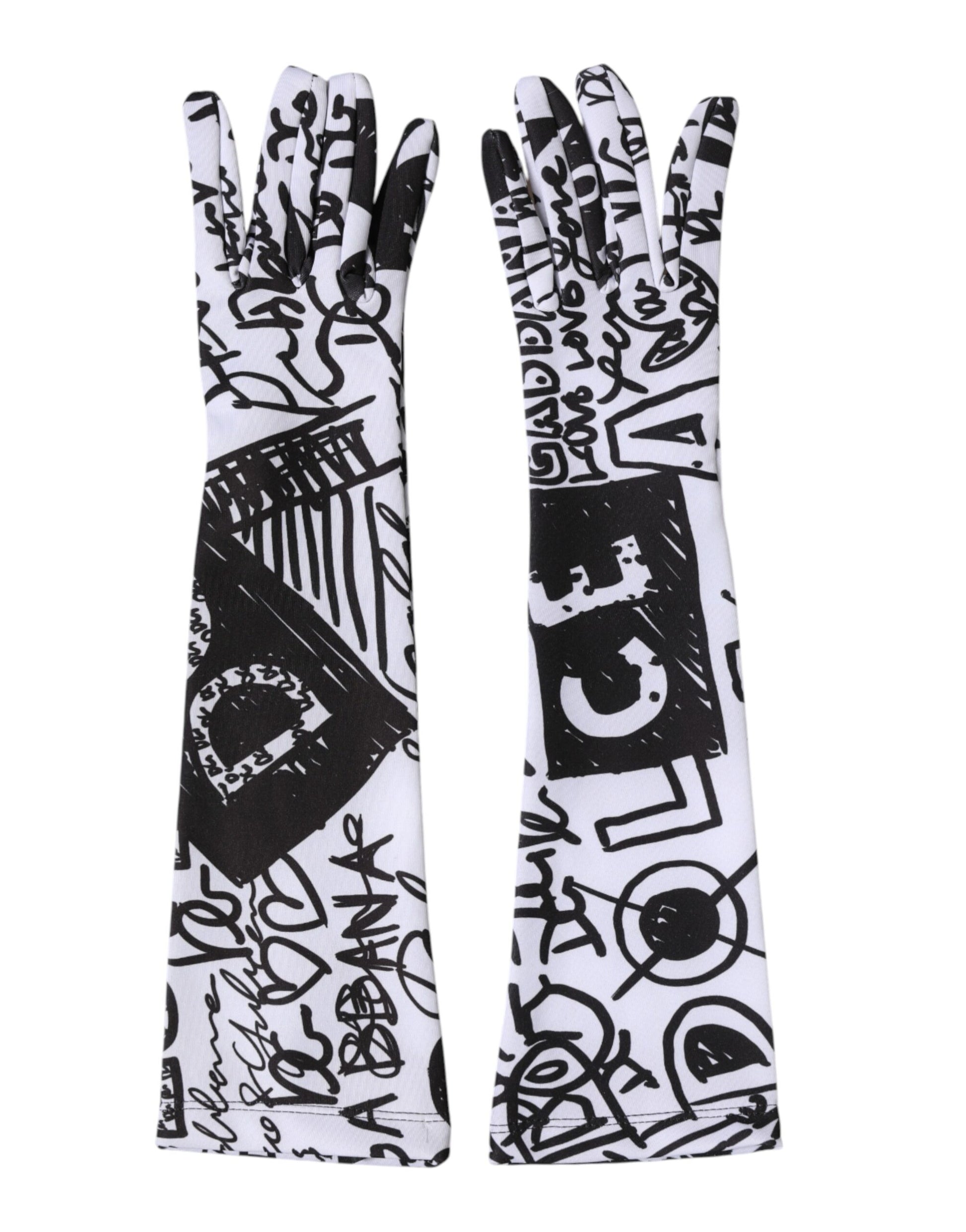 Dolce & Gabbana Black White DG Logo Elbow Length Mittens
