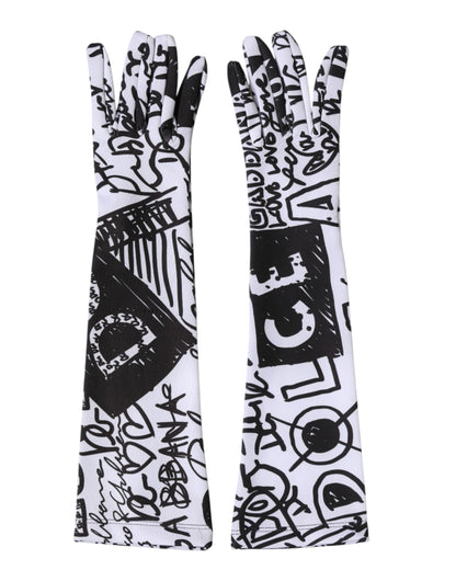 Dolce & Gabbana Black White DG Logo Elbow Length Mittens