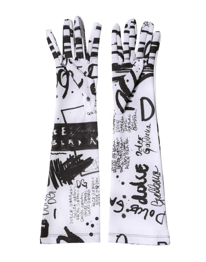 Dolce & Gabbana Black White DG Logo Elbow Length Mitten Gloves