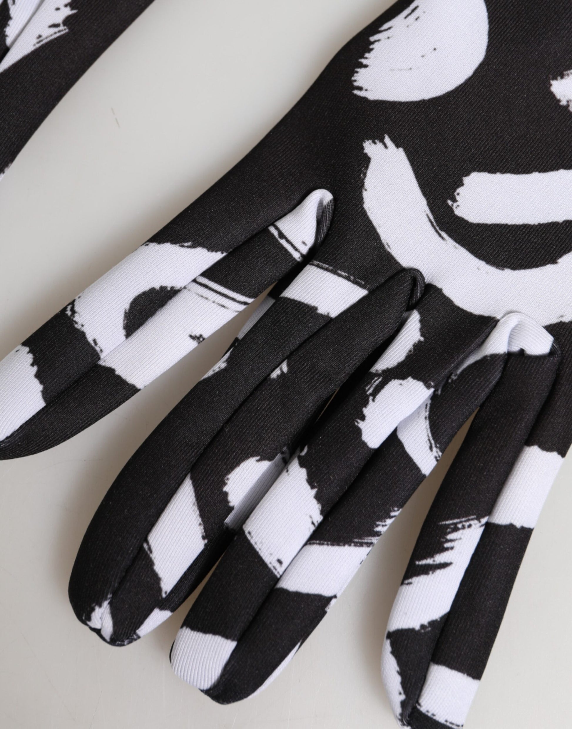 Dolce & Gabbana Black White DG Logo Elbow Length Mitten Gloves