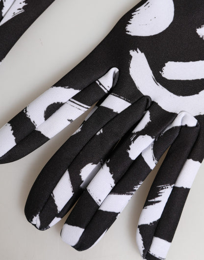 Dolce & Gabbana Black White DG Logo Elbow Length Mitten Gloves