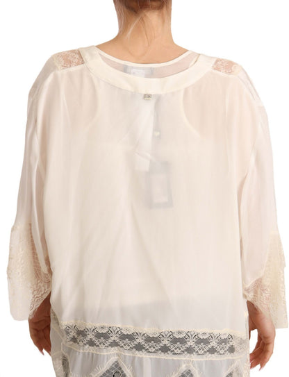 Twinset Off White Tank Lace Trim Cardigan Women Blouse Tops