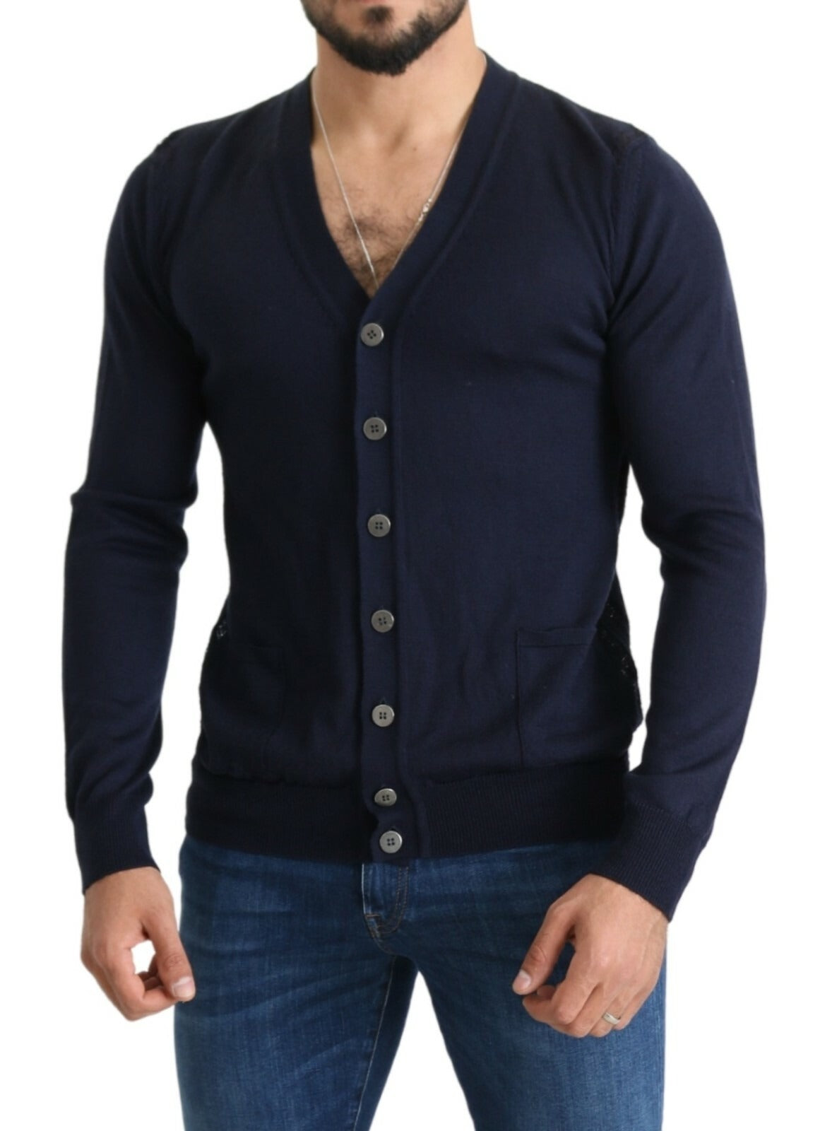 Karl Lagerfeld Wool Blue Full Button Cardigan for Men