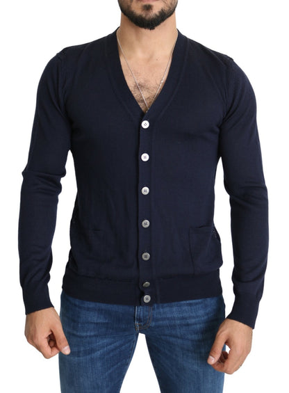Karl Lagerfeld Wool Blue Full Button Cardigan for Men
