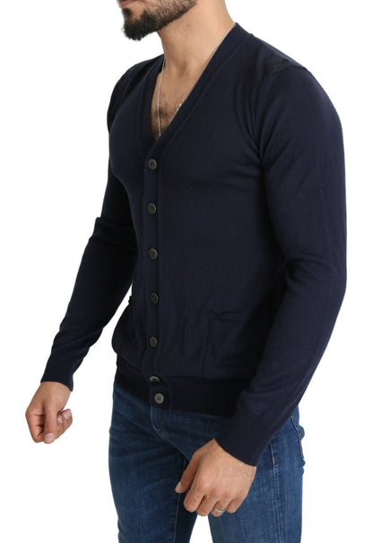 Karl Lagerfeld Wool Blue Full Button Cardigan for Men