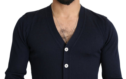 Karl Lagerfeld Wool Blue Full Button Cardigan for Men
