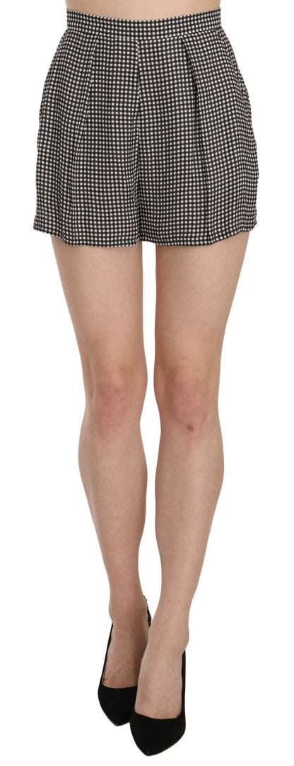 Elisabetta Franchi Black and White Checkered Stretch Skirt Shorts