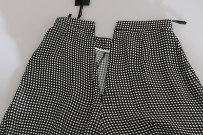 Elisabetta Franchi Black and White Checkered Stretch Skirt Shorts