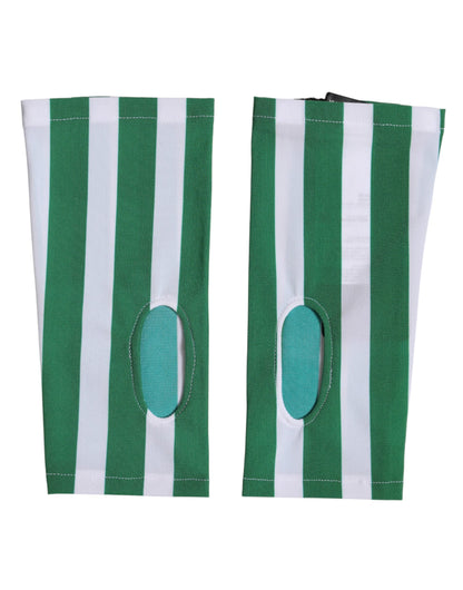 Dolce & Gabbana Green White Nylon Fingerless Wrist Length Gloves