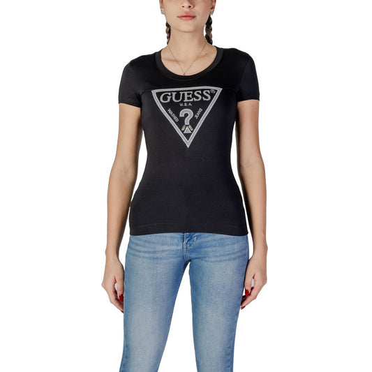 Guess Black Cotton T-Shirt - Women's Shiny Triangle Tee