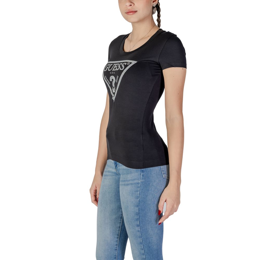 Guess Black Cotton T-Shirt - Women's Shiny Triangle Tee