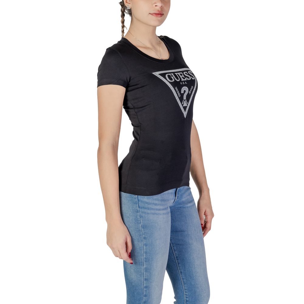 Guess Black Cotton T-Shirt - Women's Shiny Triangle Tee