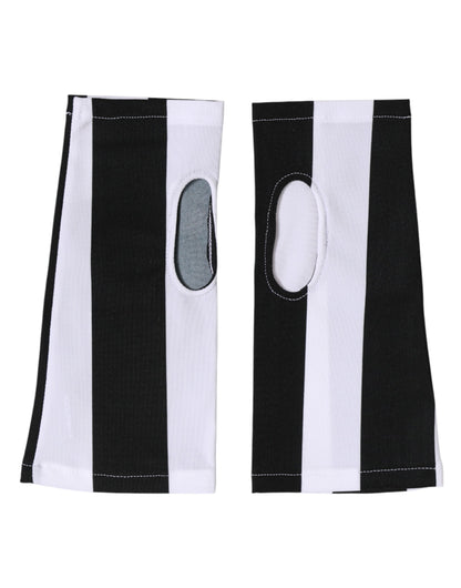 Dolce & Gabbana Black White Nylon Fingerless Wrist Length Gloves