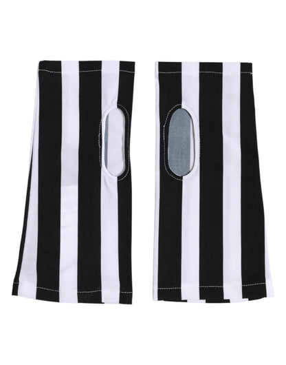 Dolce & Gabbana Black & White Nylon Fingerless Wrist Length Gloves